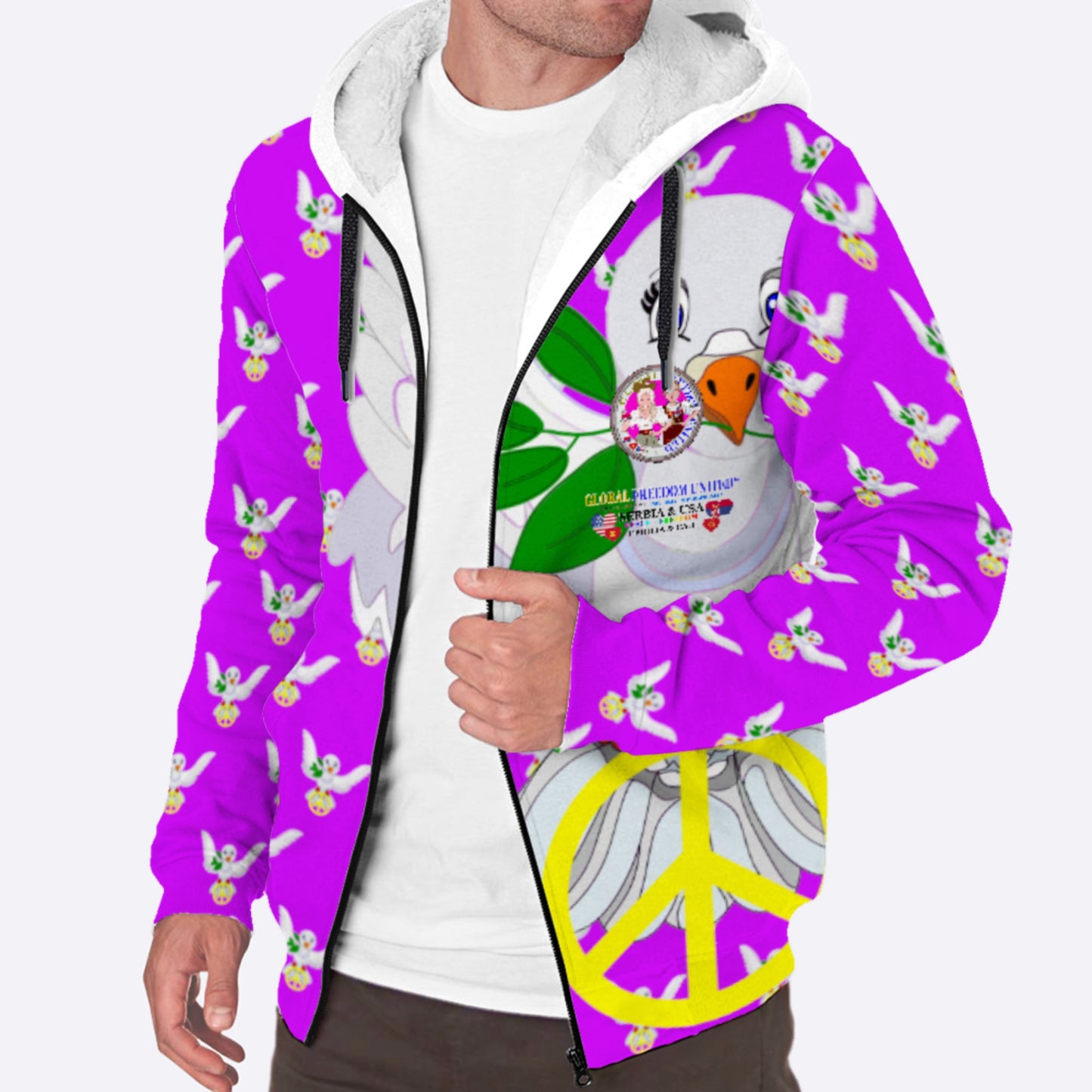 Plush Hoodie GLOBAL FREEDOM UNITED© Women Serbia & USA Lilac