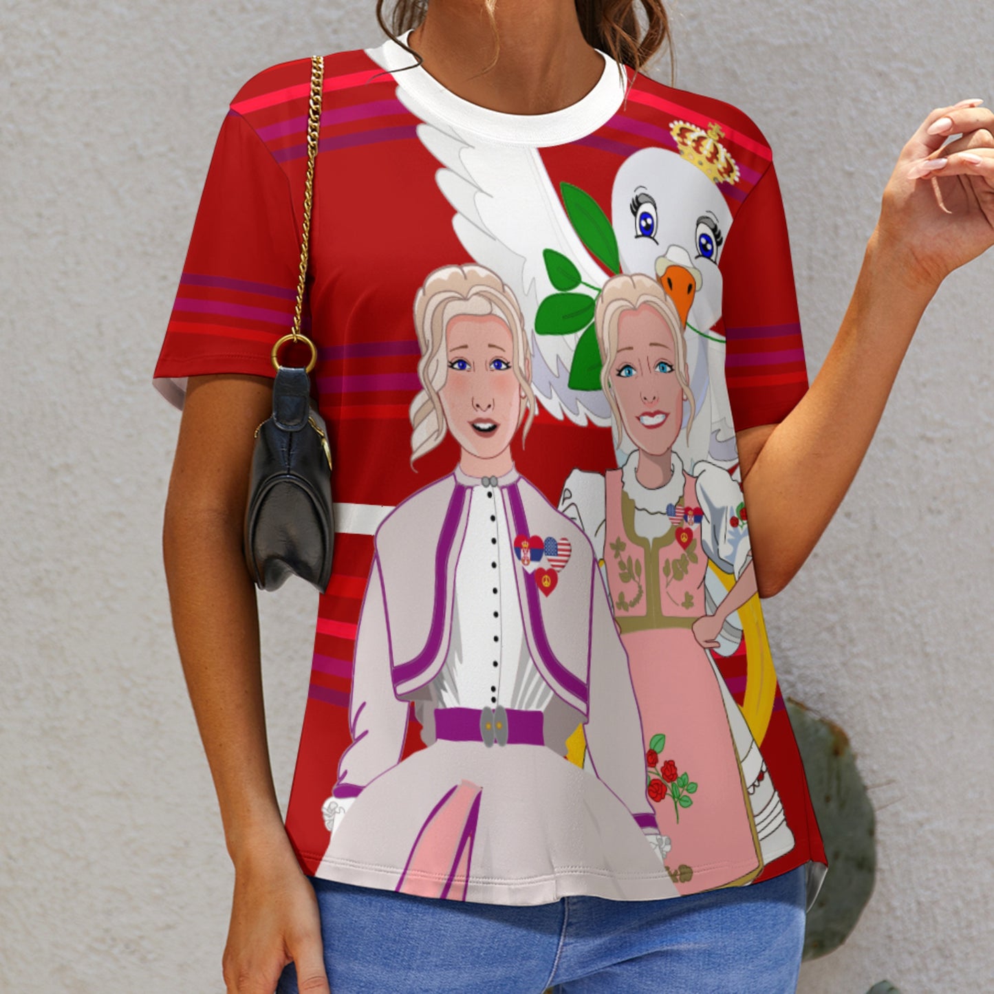 Women´s T-shirt 3 GLOBAL FREEDOM UNITED© Women Serbia & USA Red