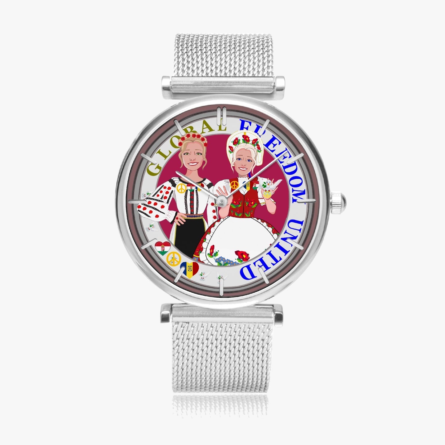 GLOBAL FREEDOM UNITED© New Stylish Ultra-Thin Quartz Watch (With Indicators) Women Romania & Hungary