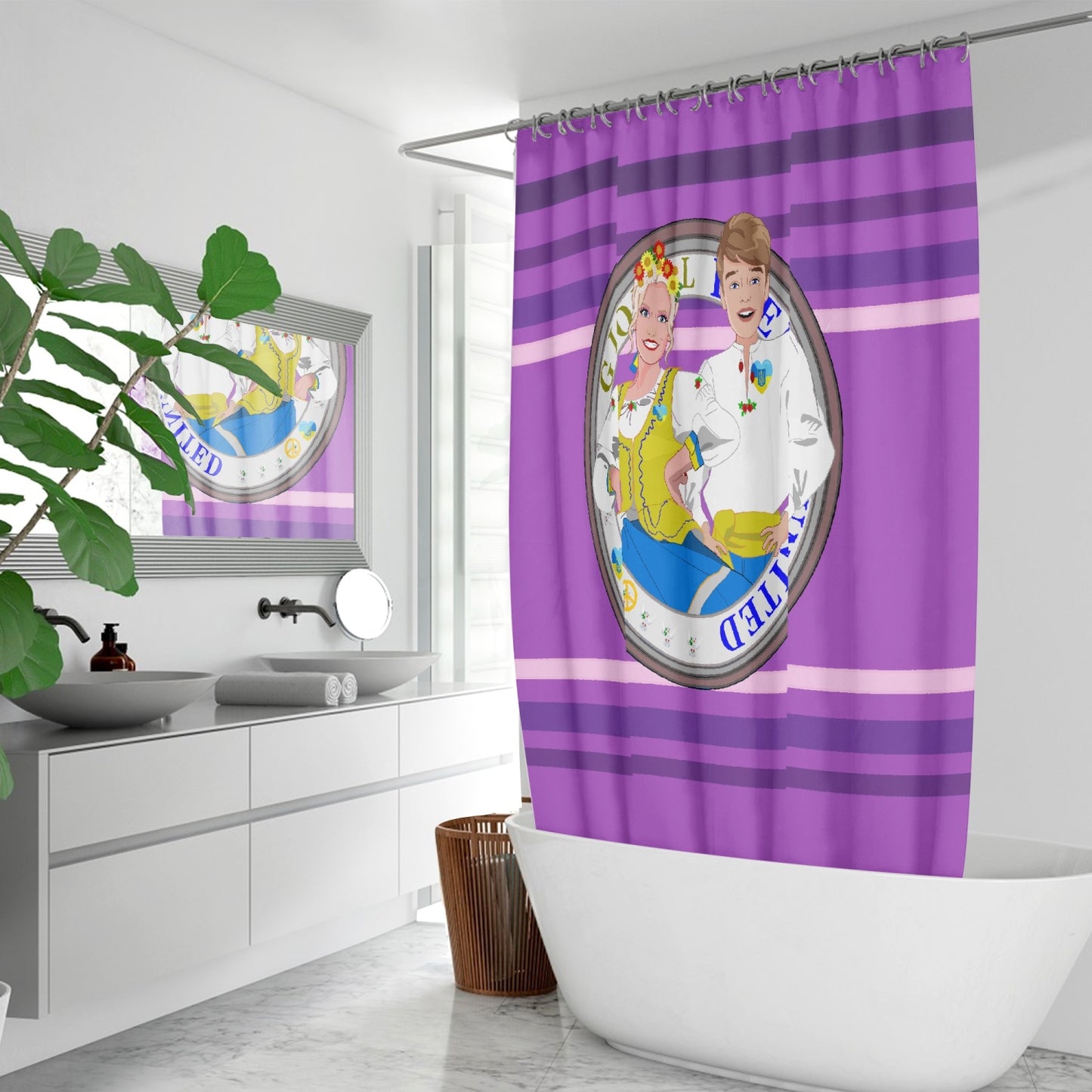 GLOBAL FREEDOM UNITED© Couple Ukrain Lilac - Quick-drying Shower Curtain
