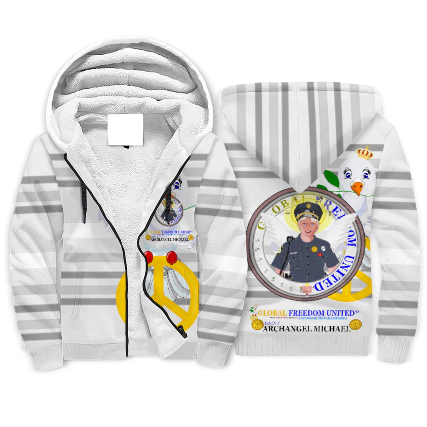 Plush Hoodie GLOBAL FREEDOM UNITED© Archangel Michael As Policemen Wight