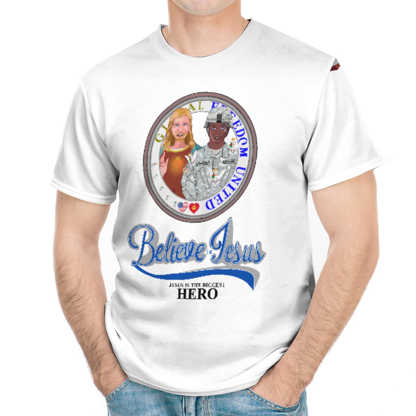 Men´s T-shirt Black GLOBAL FREEDOM UNITED© Jesus Christ For Us American Hero US Afro American Soldiers 2