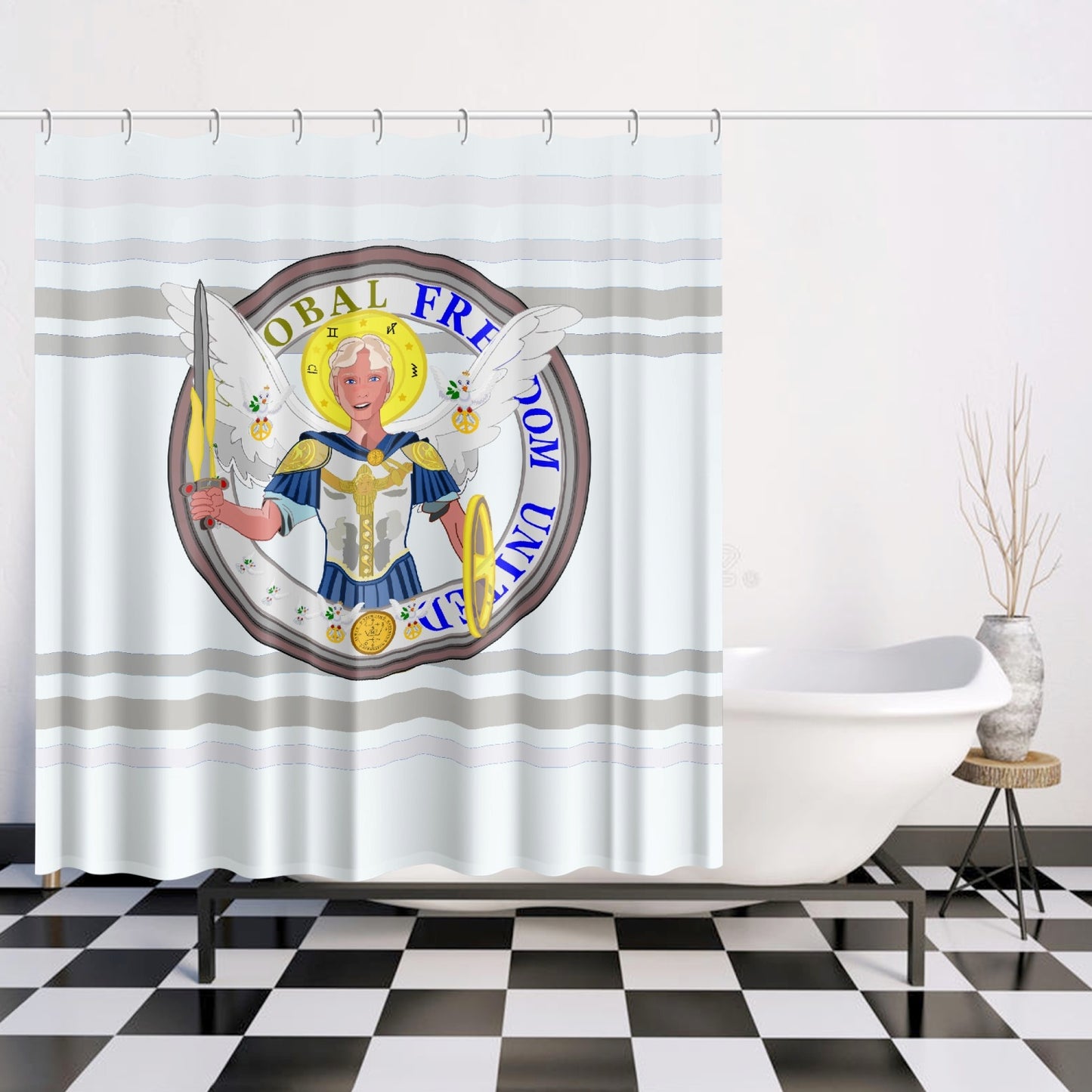 Quick-drying Shower Curtain GLOBAL FREEDOM UNITED© Archangel Michael Version 1 Wight