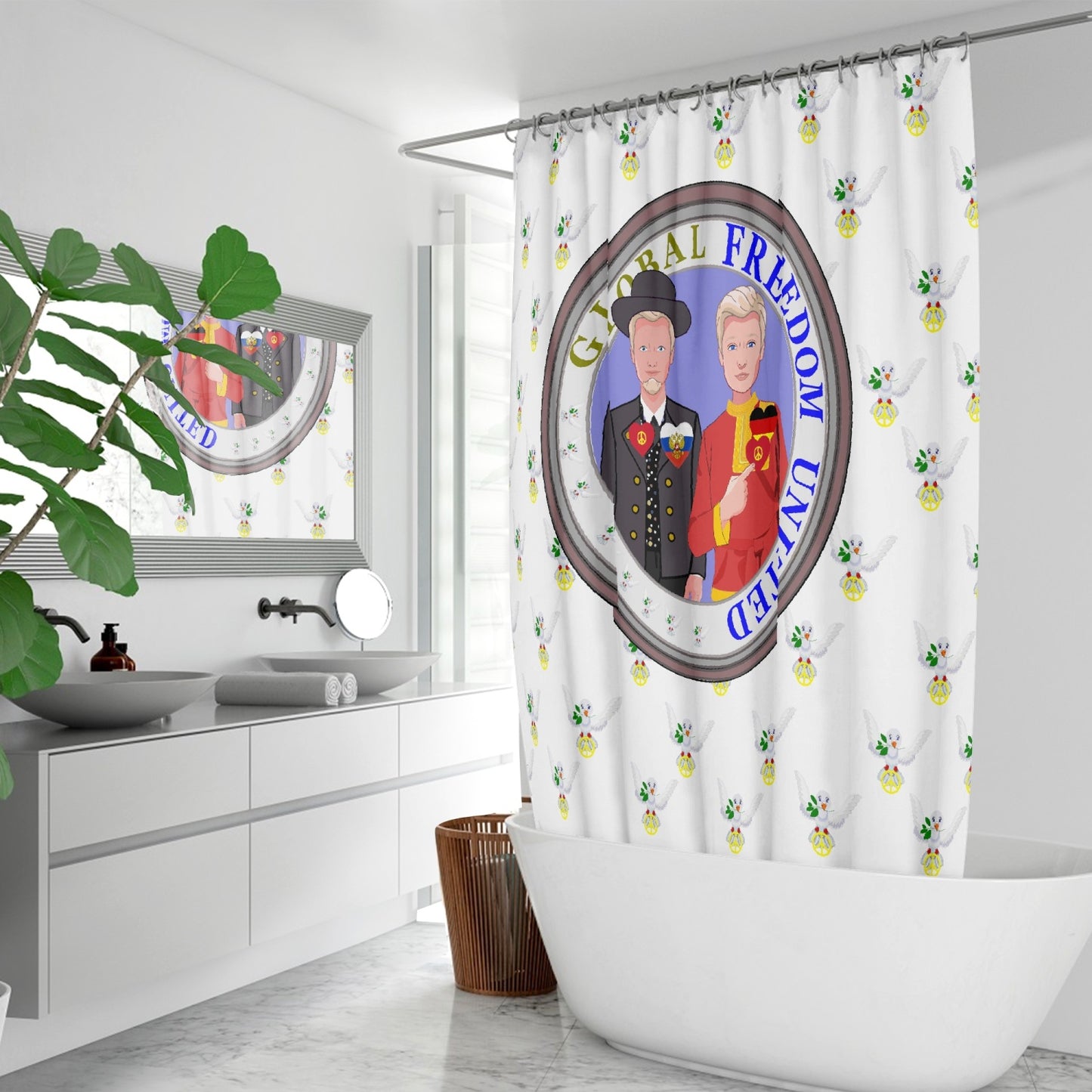 GLOBAL FREEDOM UNITED MEN RUSSIA & GERMANY OLD PEACE WIGHT Quick-drying Shower Curtain