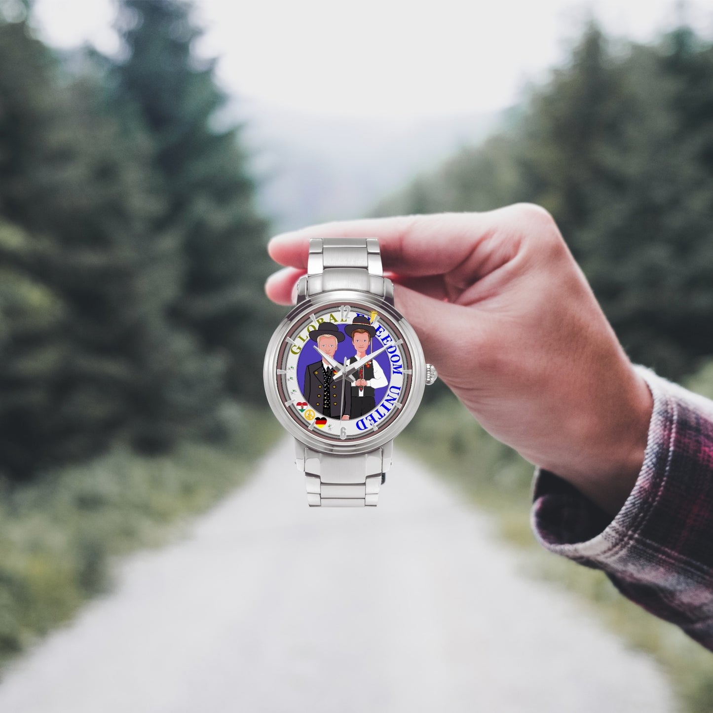 New Steel Strap Automatic Watch (With Indicators) GLOBAL FREEDOM UNITED MEN GERMANY & HUNGARY