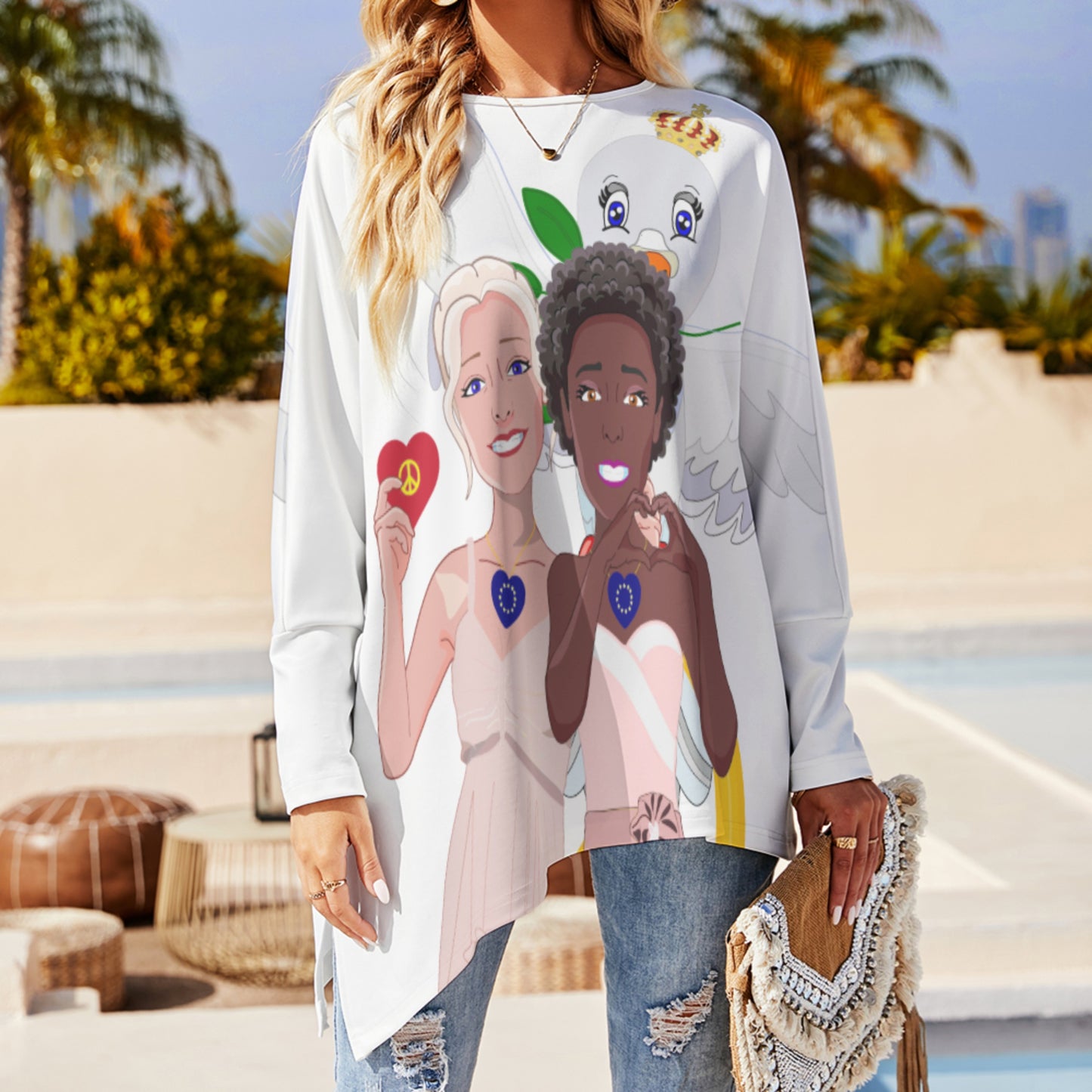 Pullover Long Sleeve T-shirt GLOBAL FREEDOM UNITED© Women Anti Fascism & Racism EU BIG