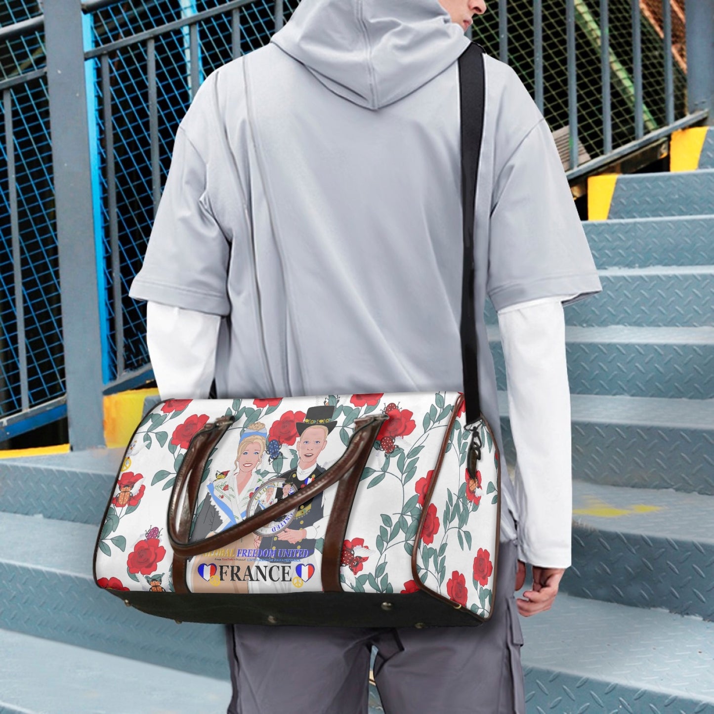 GLOBAL FREEDOM UNITED© Couple French Red Roses Duffle Bag