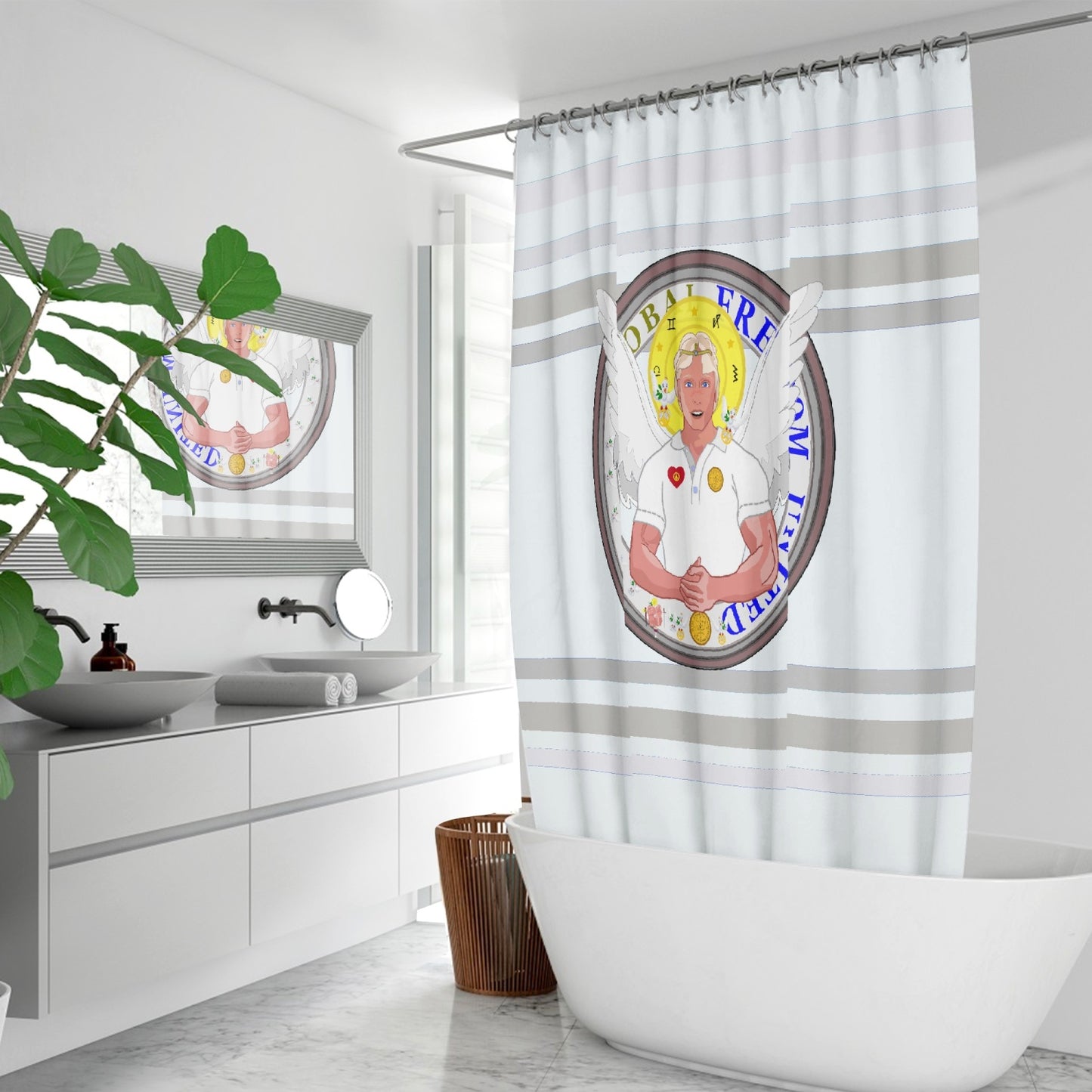 Quick-drying Shower Curtain GLOBAL FREEDOM UNITED© Archangel Michael Version 2 Wight