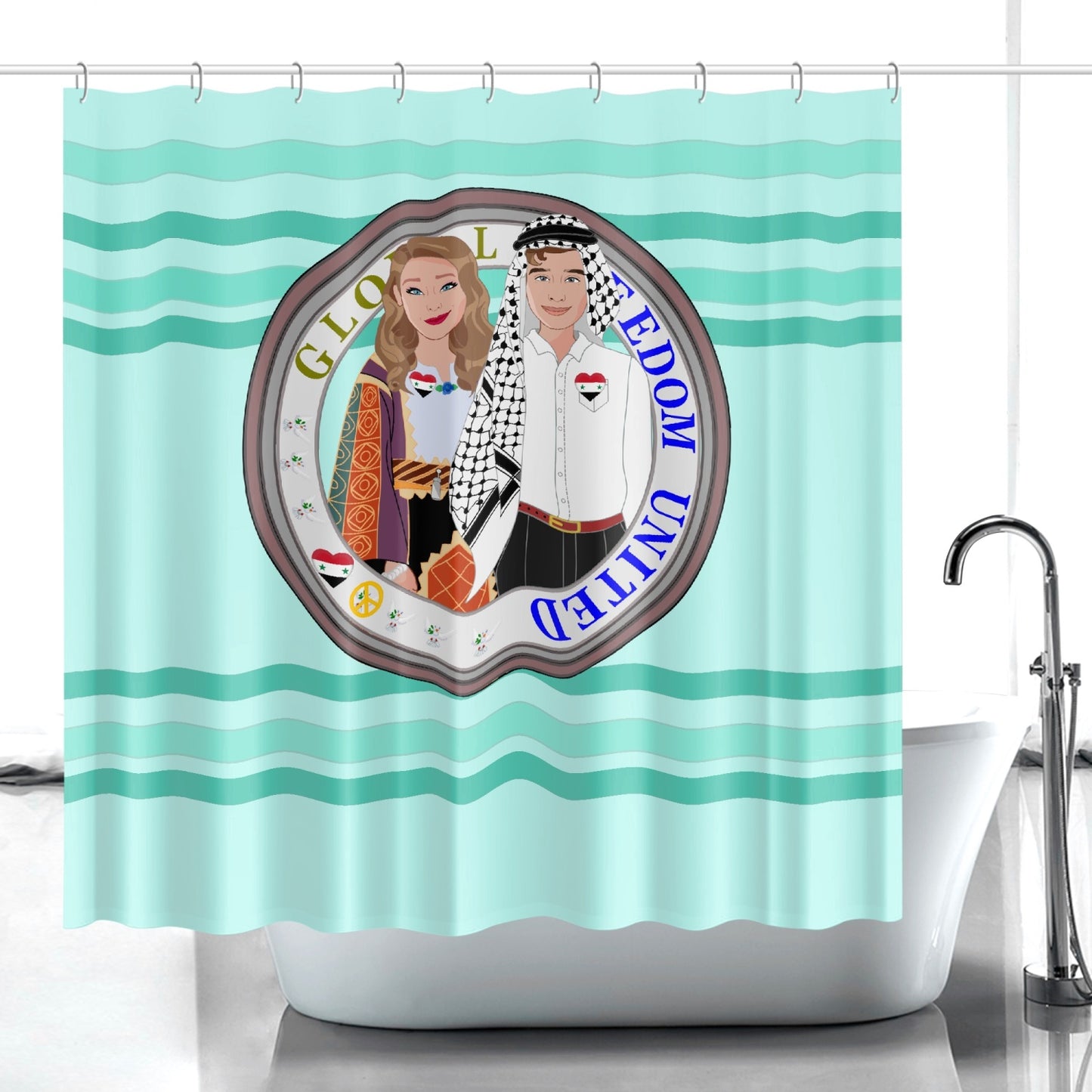 GLOBAL FREEDOM UNITED© Couple Syria Light Green - Quick-drying Shower Curtain