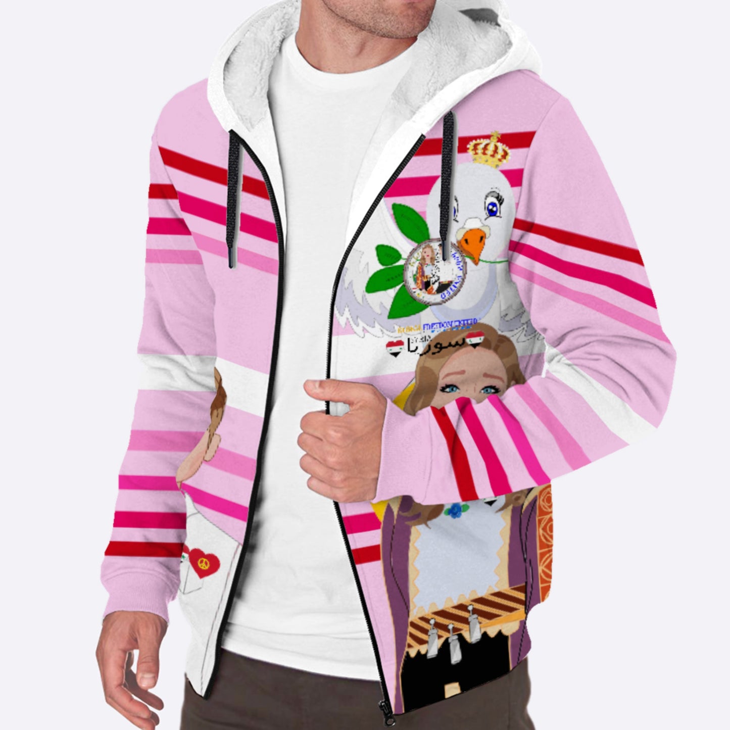 Plush Hoodie GLOBAL FREEDOM UNITED© Couple Syria Pink1