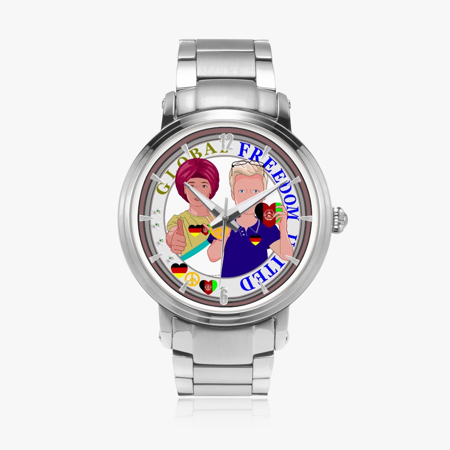 GLOBAL FREEDOM UNITED© New Steel Strap Automatic Watch (With Indicators) Men Afghanistan & Germany V2