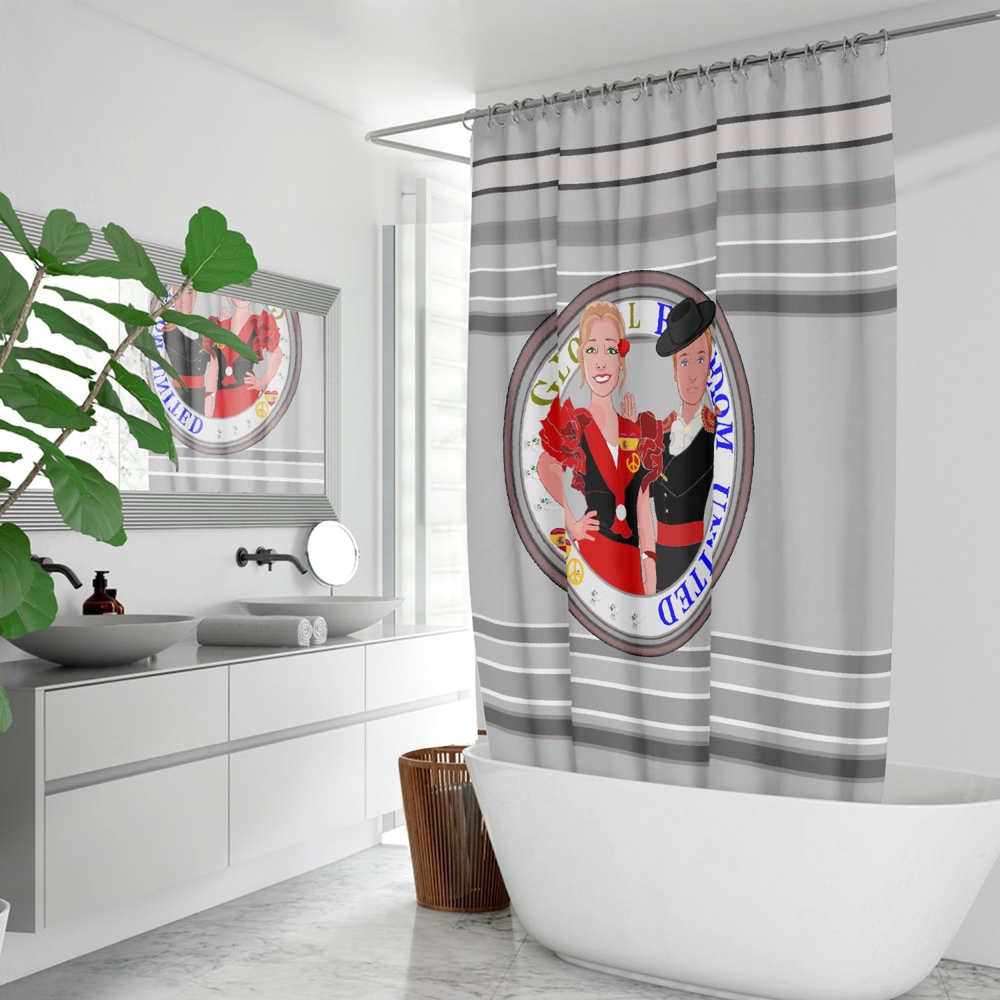 GLOBAL FREEDOM UNITED© Couple Spain grey Quick-drying Shower Curtain