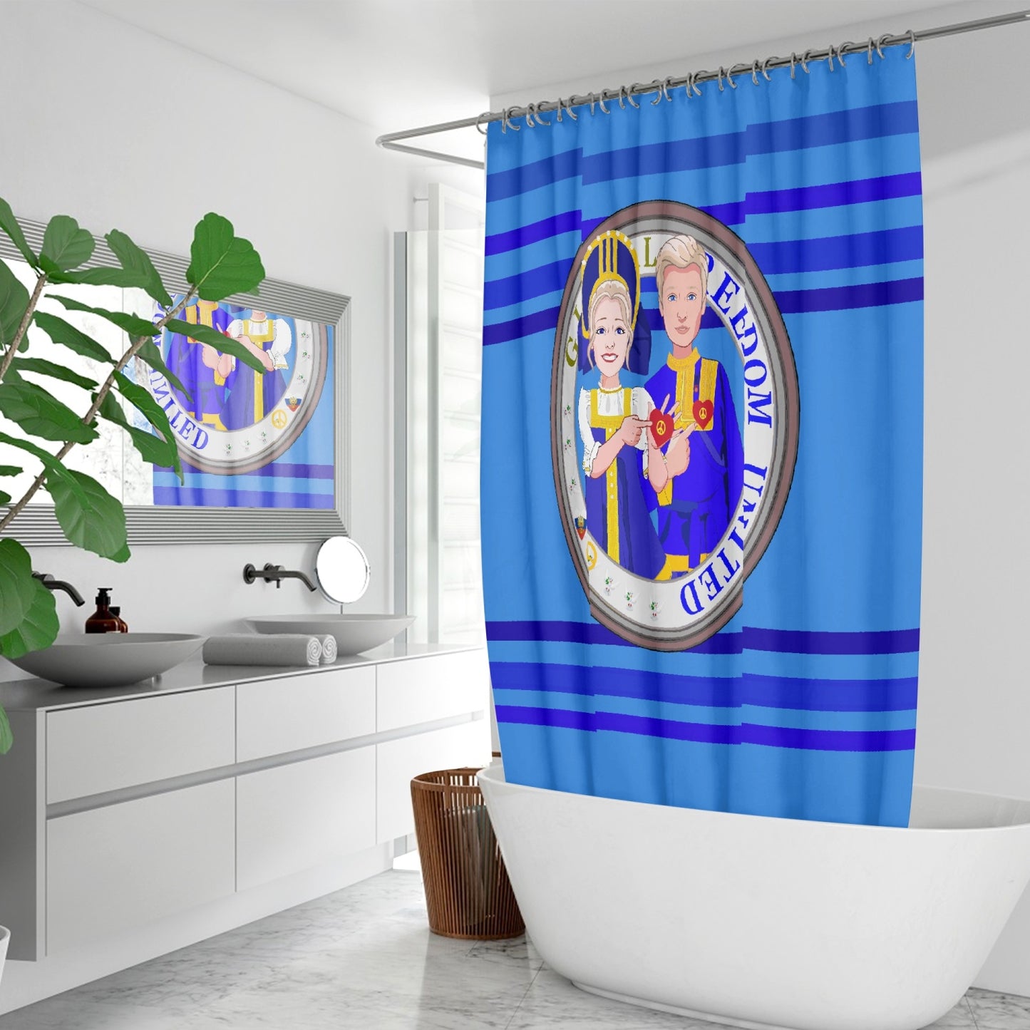 GLOBAL FREEDOM UNITED© Couple Russia Deep Blue - Quick-drying Shower Curtain