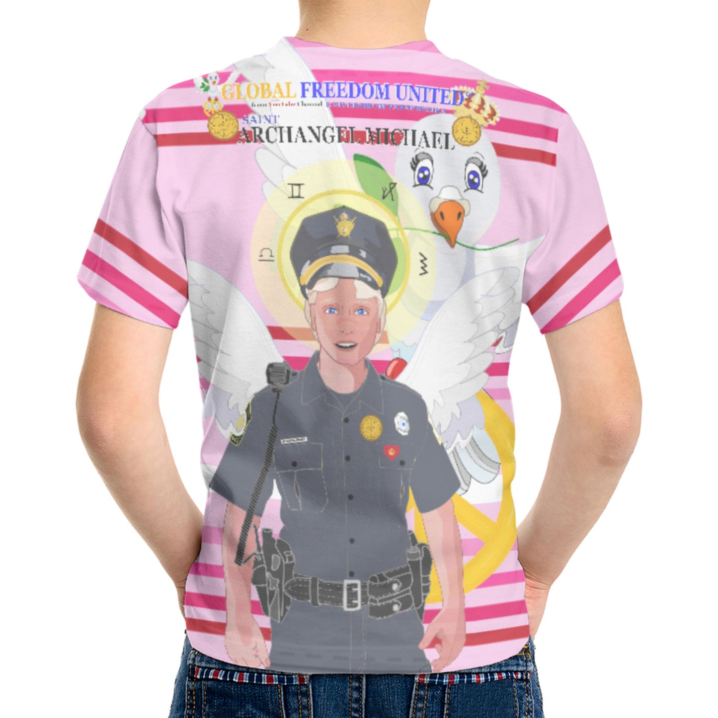 Childrens T-shirt GLOBAL FREEDOM UNITED© Archangel Michael As Policemen Pink1