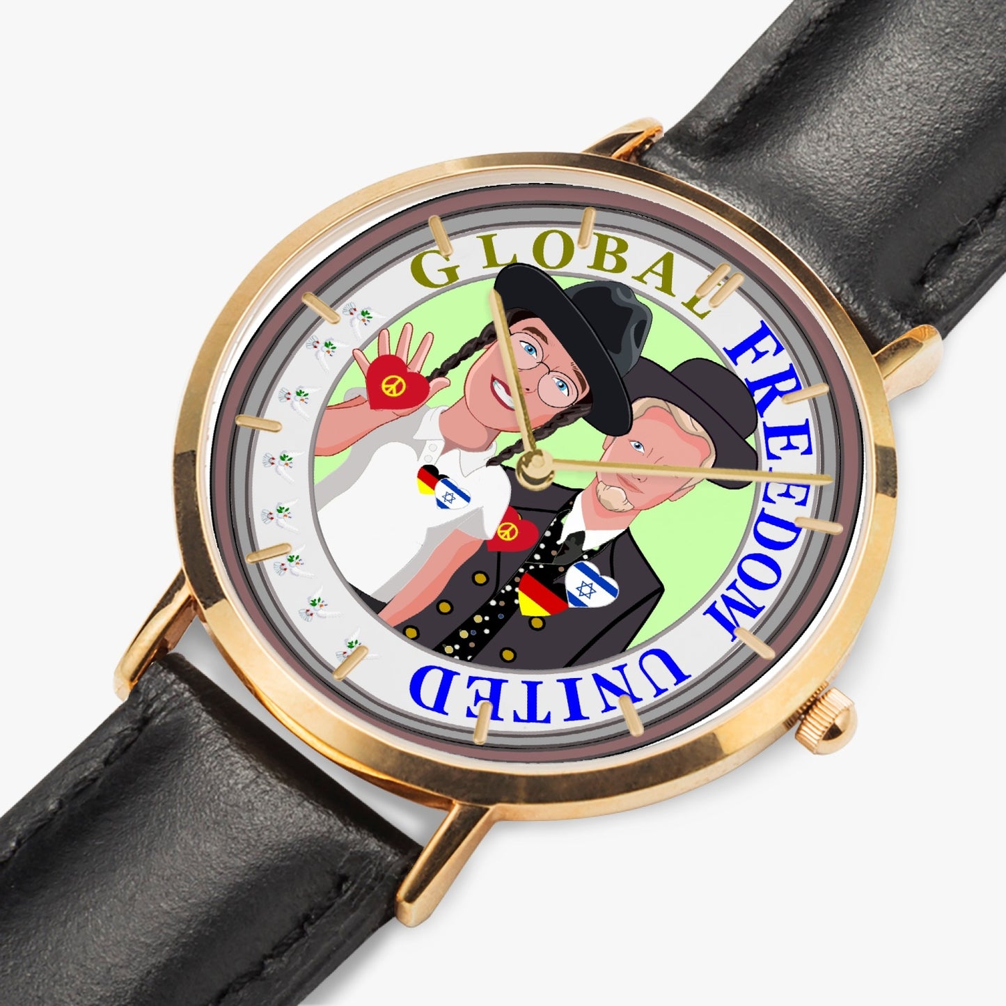 Hot Selling Ultra-Thin Leather Strap Quartz Watch (Rose Gold With Indicators) GLOBAL FREEDOM UNITED© MEN ISRAEL & GERMANY