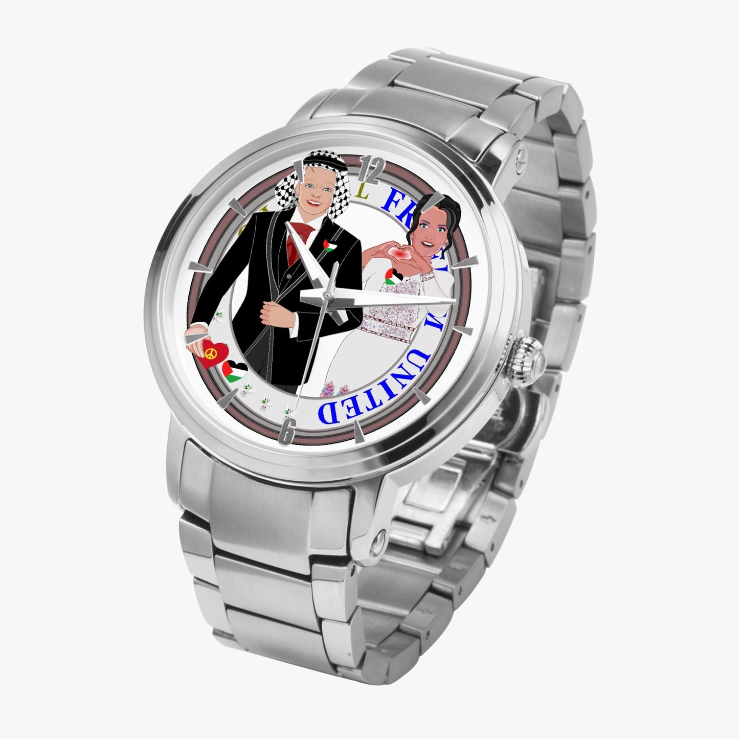 GLOBAL FREEDOM UNITED© Couple Palestina New Steel Strap Automatic Watch (With Indicators)