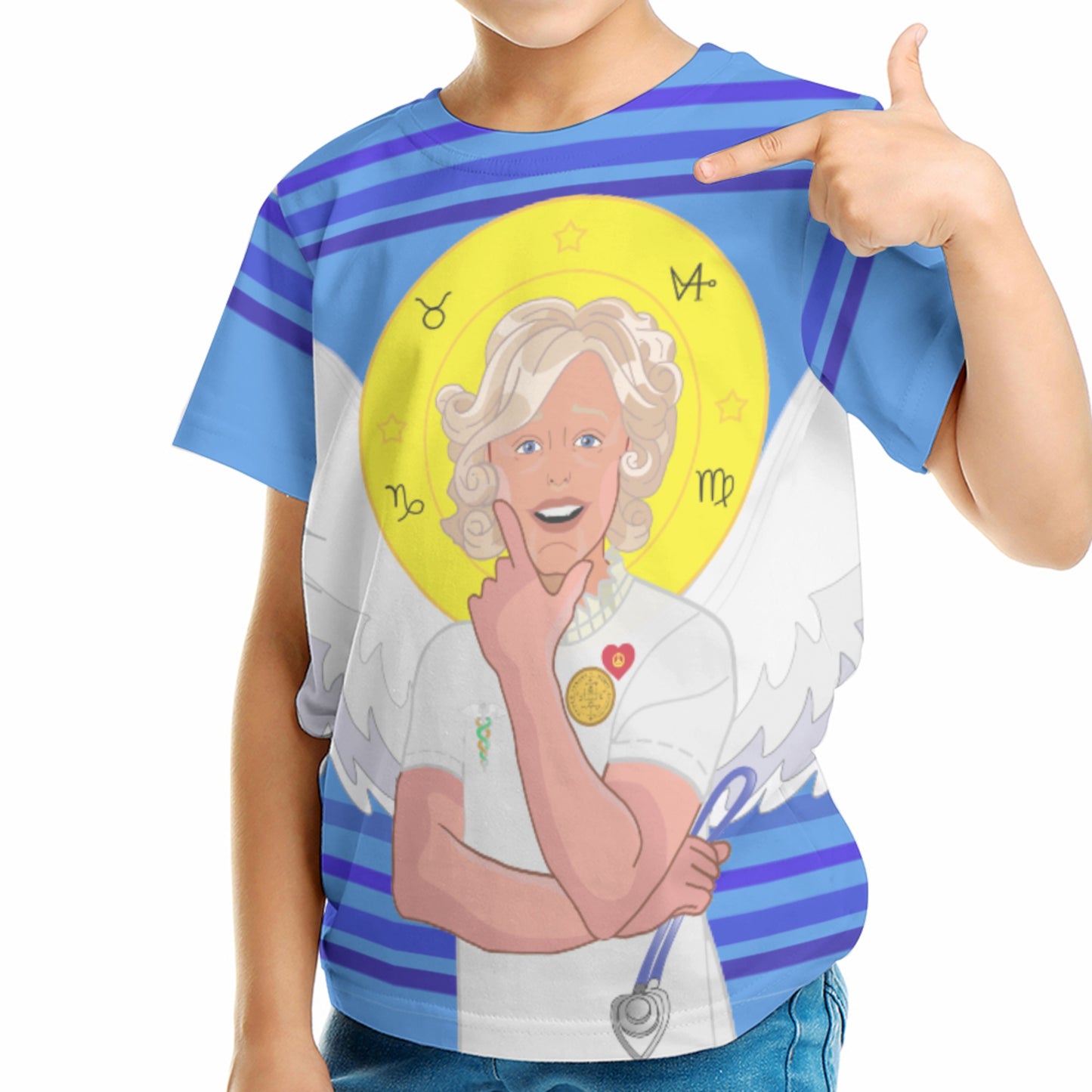 Kid´s T-shirt 2 GLOBAL FREEDOM UNITED© Archangel Gabriel Latin Deep Blue