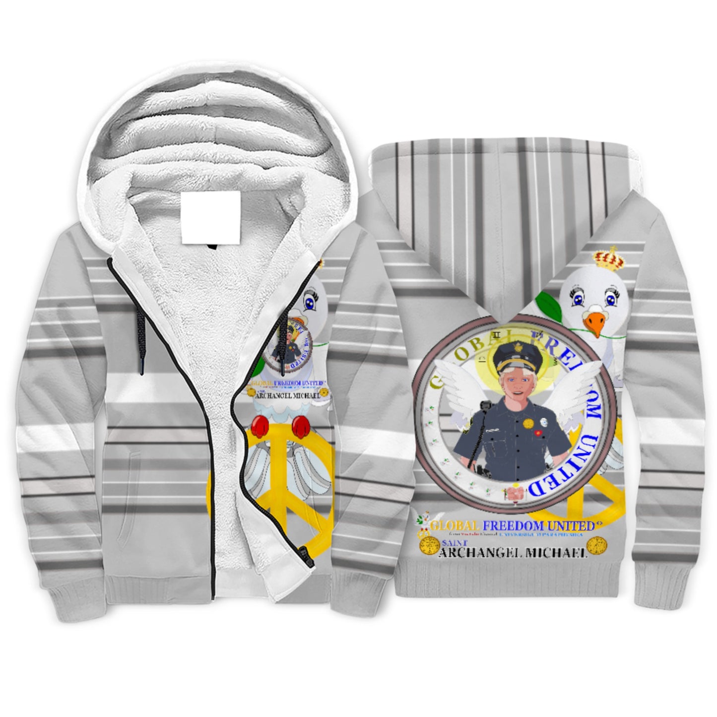Plush Hoodie GLOBAL FREEDOM UNITED© Archangel Michael As Policemen Deep Grey