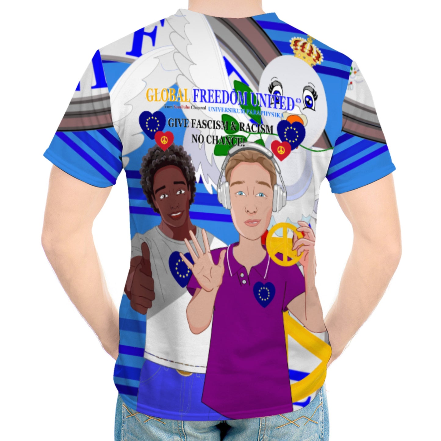 Men´s T-shirt GLOBAL FREEDOM UNITED© Men Anti Racism & Fascism Deep Blue