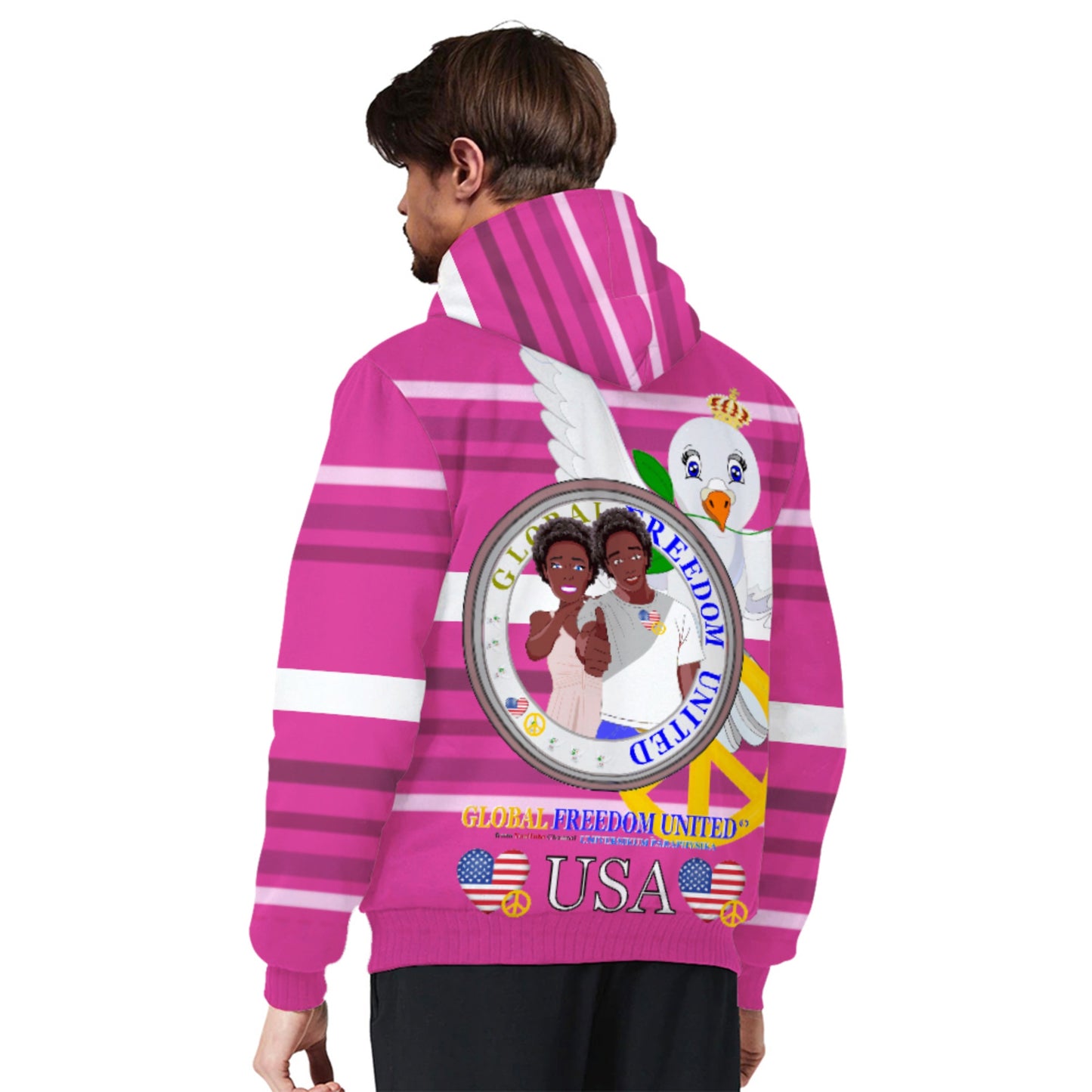 Plush Hoodie GLOBAL FREEDOM UNITED© Couple USA Afro American Pink