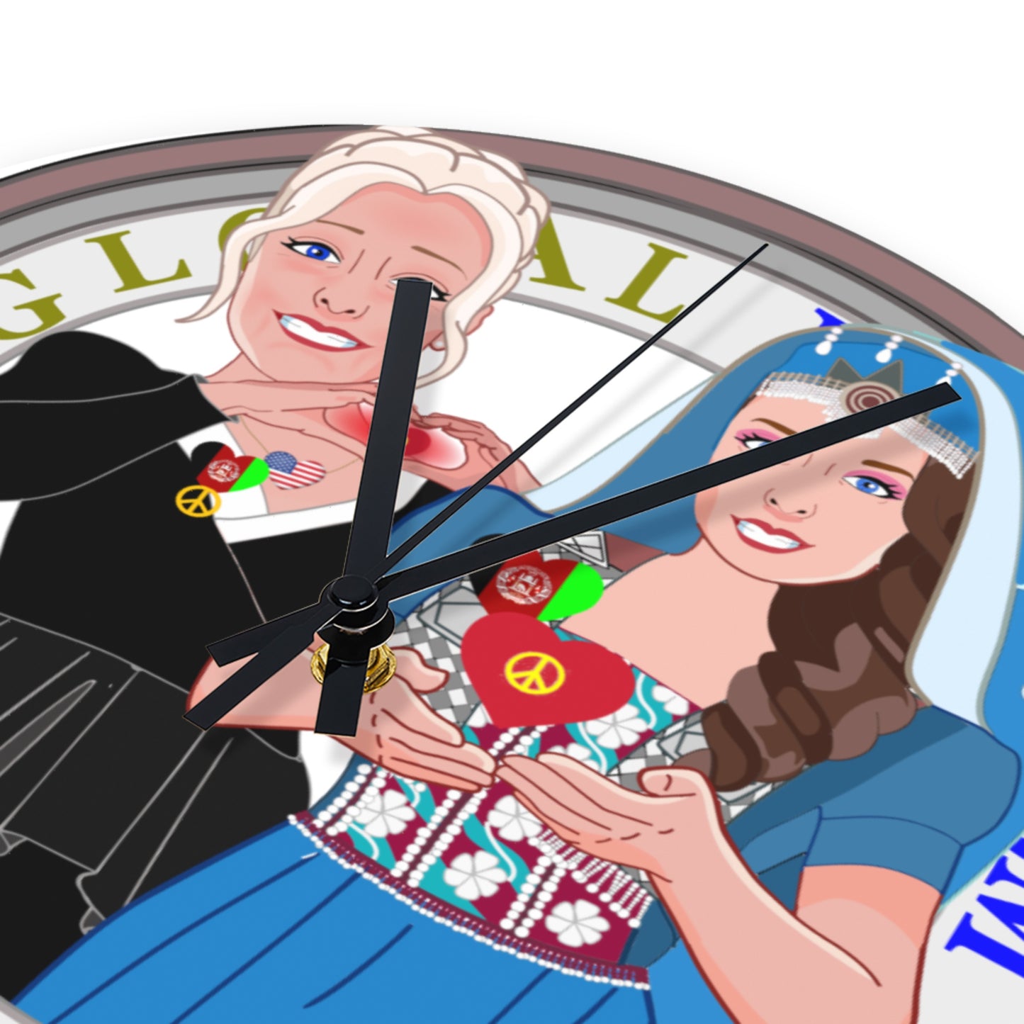 Wooden Wall Clock Without Scale GLOBAL FREEDOM UNITED© Women Afghanistan & USA