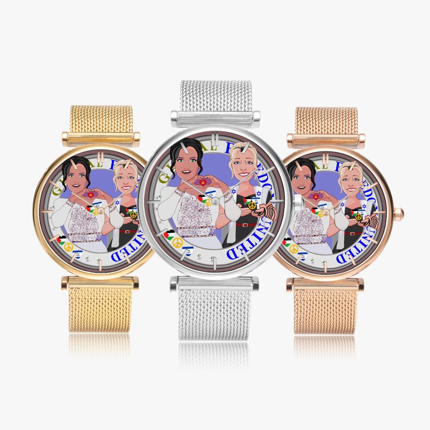 GLOBAL FREEDOM UNITED© New Stylish Ultra-Thin Quartz Watch (With Indicators) Women Palestina & Israel