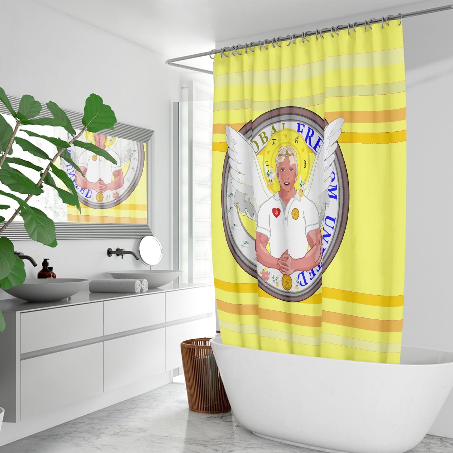 Quick-drying Shower Curtain GLOBAL FREEDOM UNITED© Archangel Michael Version 2 Yellow