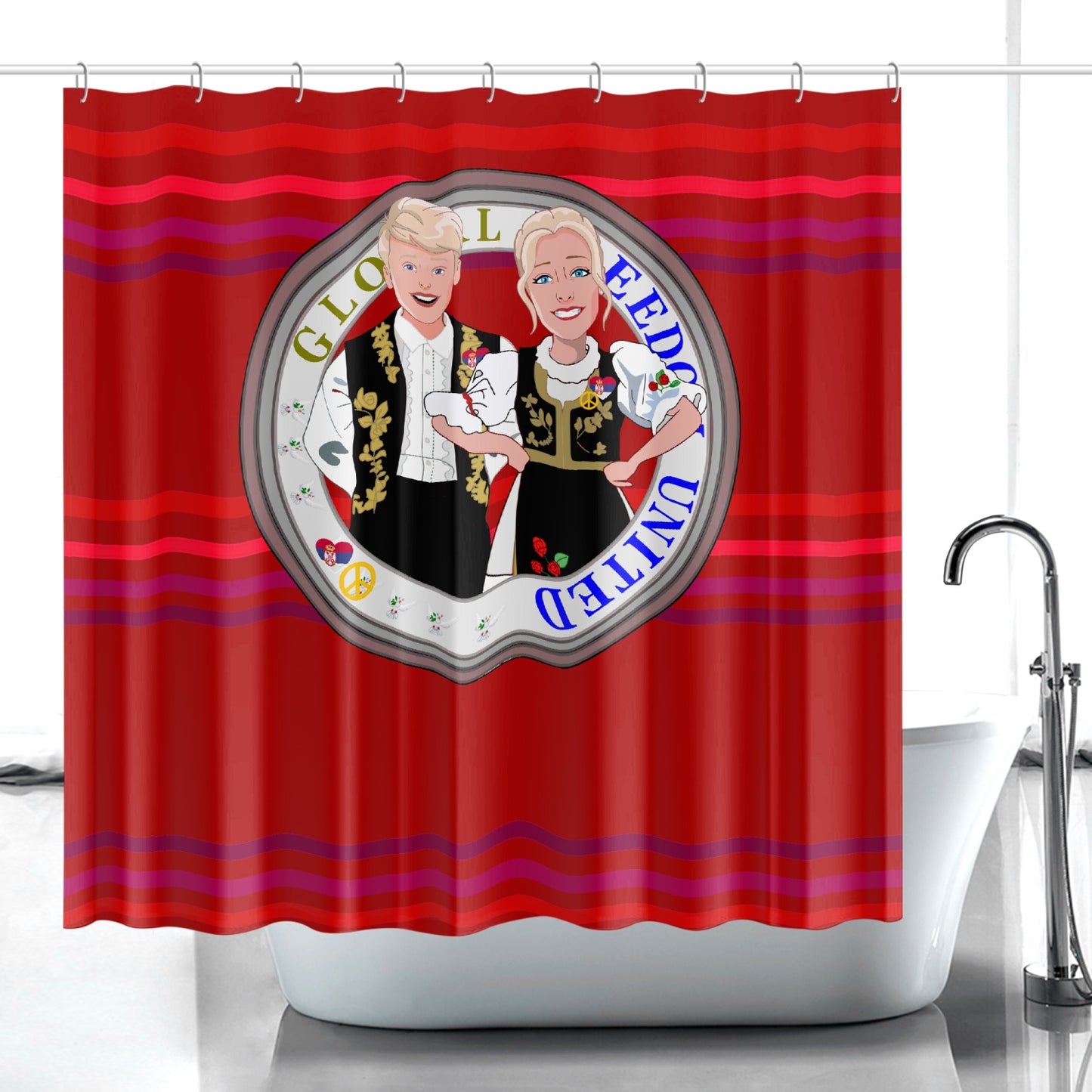 Quick-drying Shower Curtain GLOBAL FREEDOM UNITED COUPLE EDITION SERBIA RED