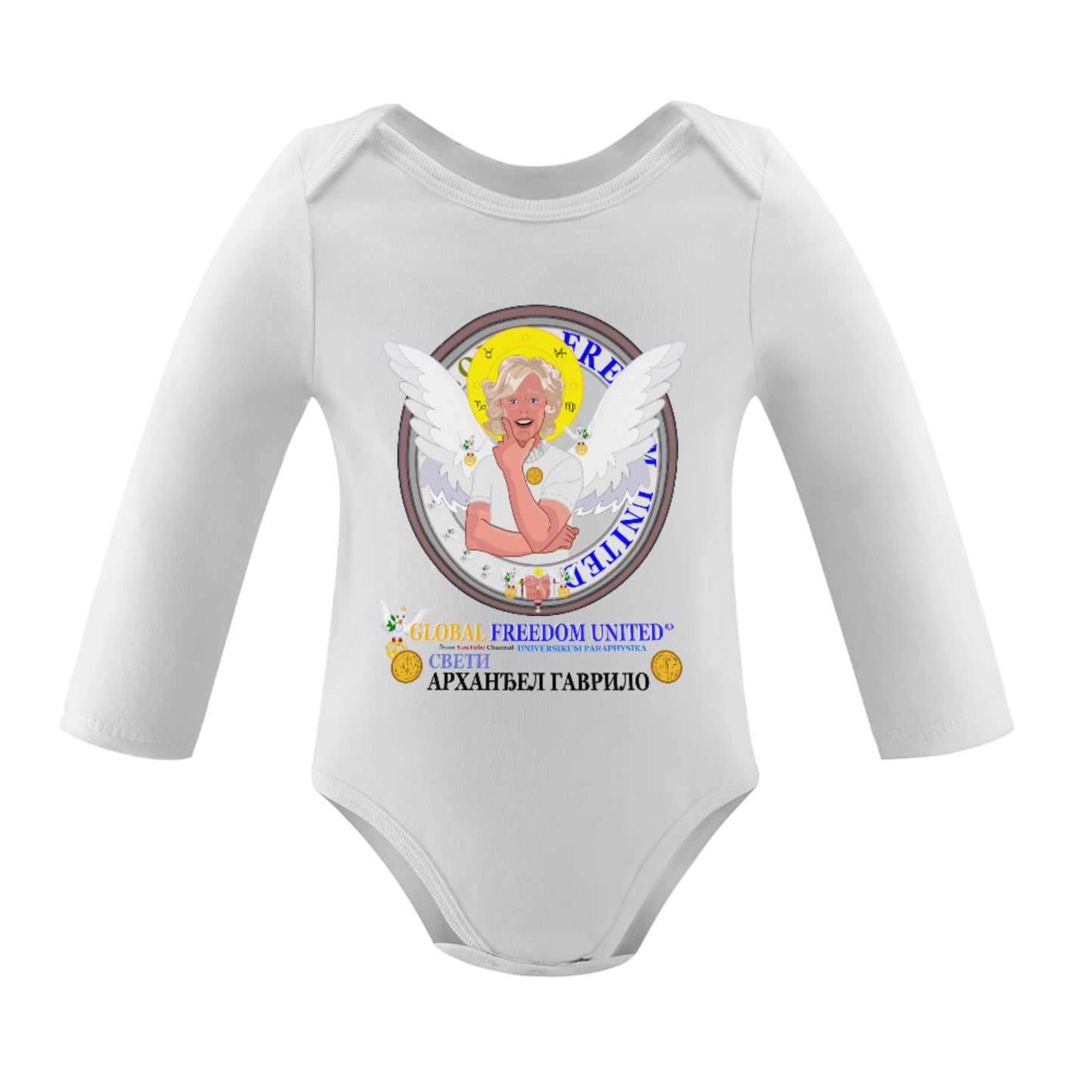 Baby Long-sleeve Bodysuit GLOBAL FREEDOM UNITED© Archangel Gabriel Serbia