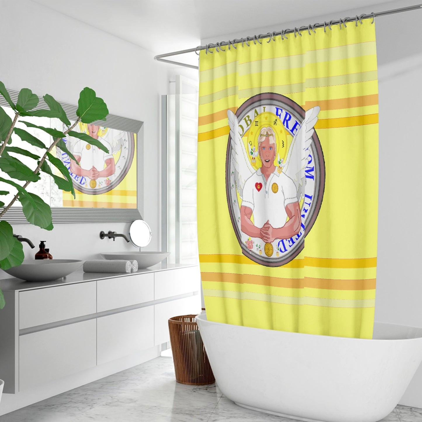 Quick-drying Shower Curtain GLOBAL FREEDOM UNITED© Archangel Michael Version 2 Yellow