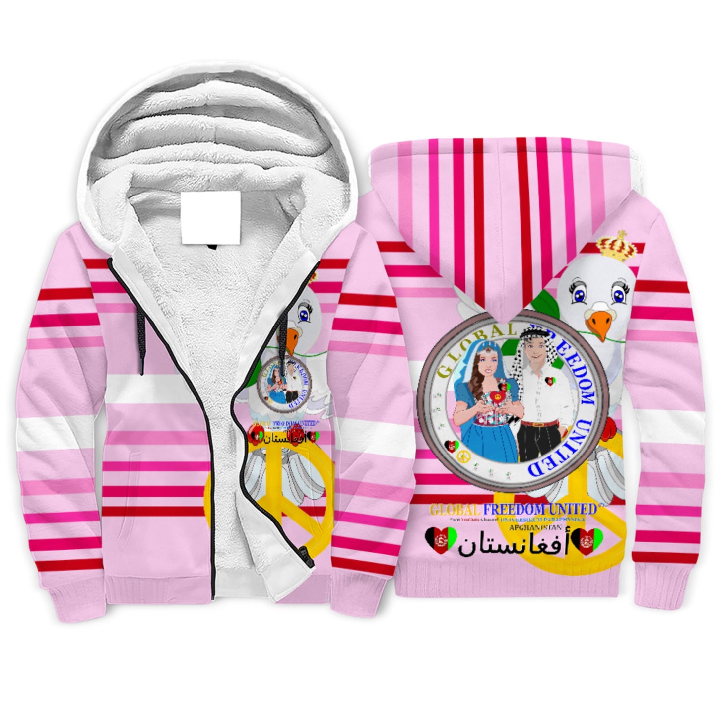 Plush Hoodie GLOBAL FREEDOM UNITED© Couple Afghanistan Pink 1