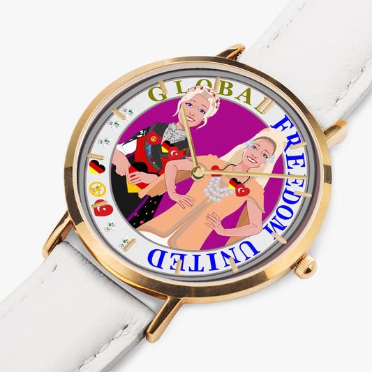 GLOBAL FREEDOM UNITED© Hot Selling Ultra-Thin Leather Strap Quartz Watch (Rose Gold With Indicators) Women Turkey & Germany