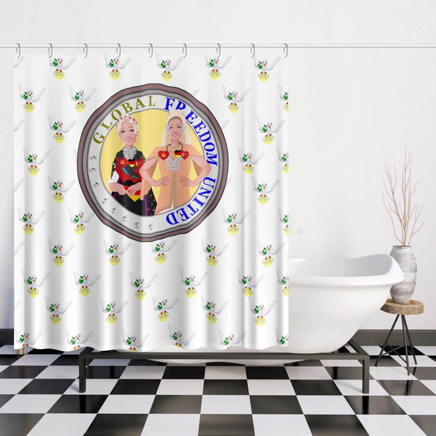 GLOBAL FREEDOM UNITED WOMEN TURKEY & GERMANY OLD PEACE WIGHT Quick-drying Shower Curtain