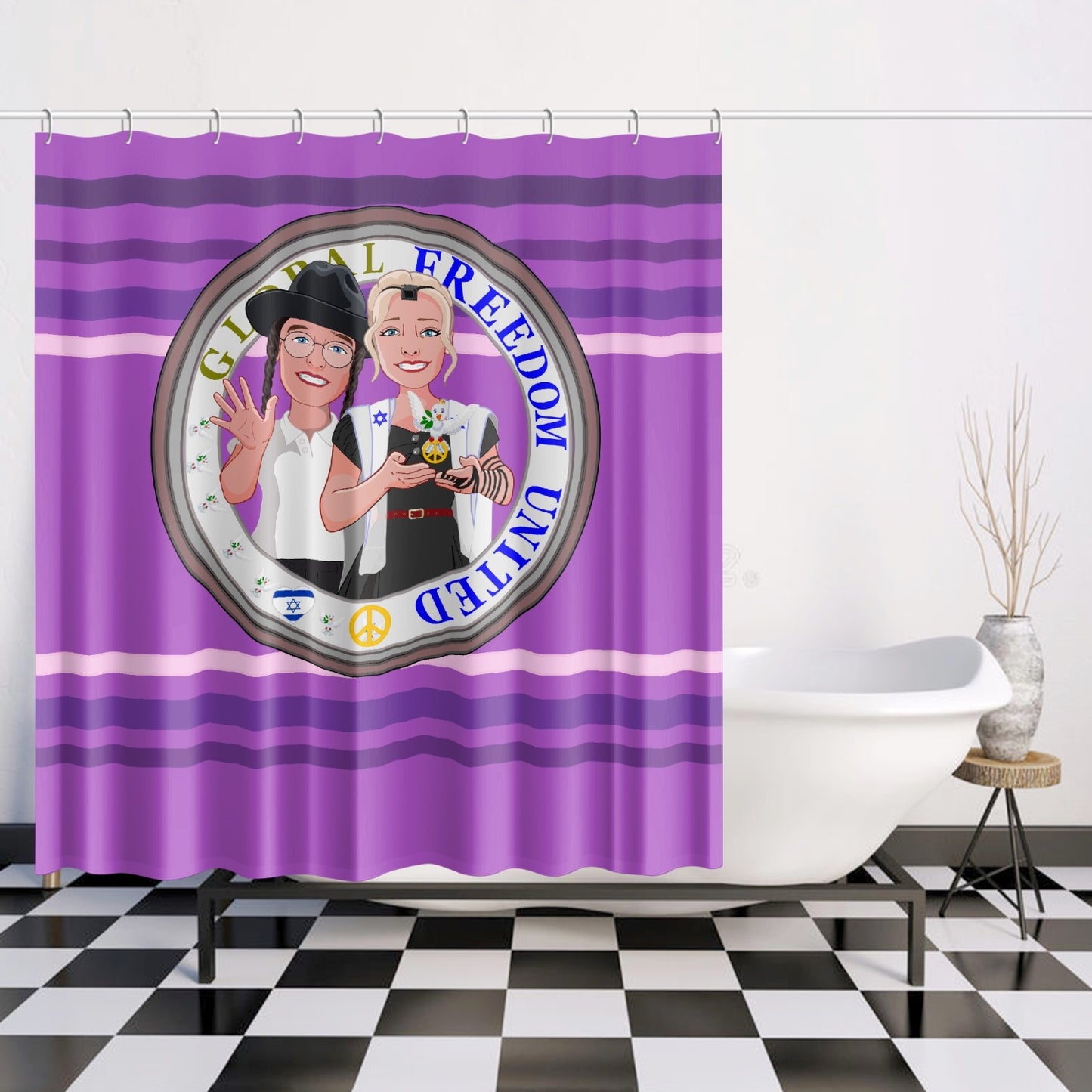 GLOBAL FREEDOM UNITED© Couple Israel Lilac - Quick-drying Shower Curtain