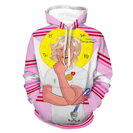 Front Pocket Hoodie GLOBAL FREEDOM UNITED© Archangel Gabriel Arabic  Pink