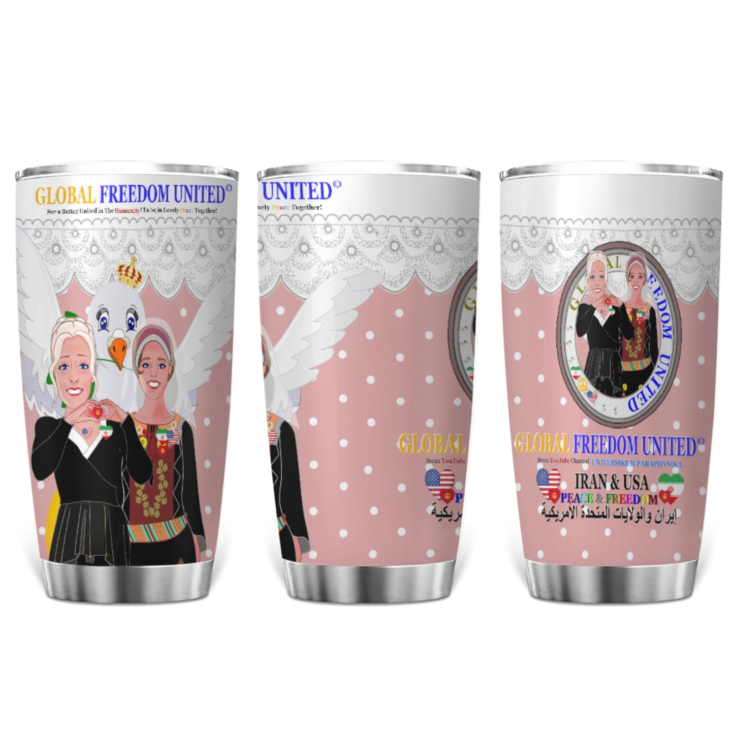 Tumbler GLOBAL FREEDOM UNITED© Women Iran & USA Pink1