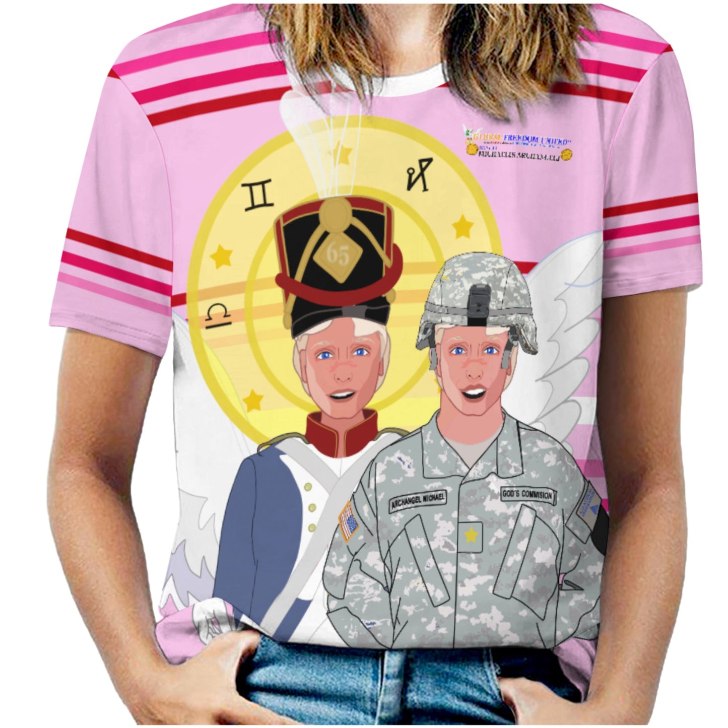 Women´s T-shirt  Global Freedom United© Archangel Michael In Latin V3 Pink1