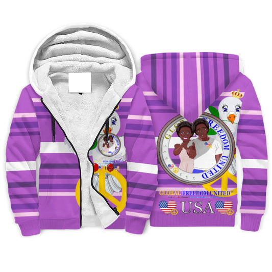 Plush Hoodie GLOBAL FREEDOM UNITED© Couple USA Afro American Lilac