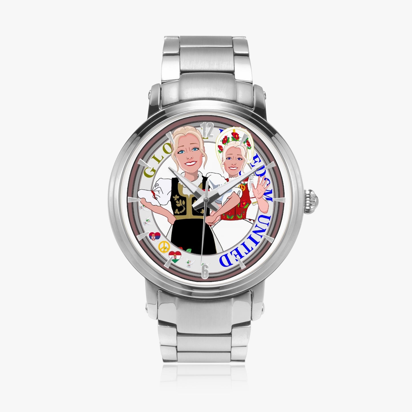 New Steel Strap Automatic Watch (With Indicators) GLOBAL FREEDOM UNITED© WOMEN SERBIA & HUNGARY