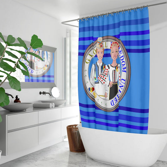 GLOBAL FREEDOM UNITED© Couple Romania Deep Blue - Quick-drying Shower Curtain