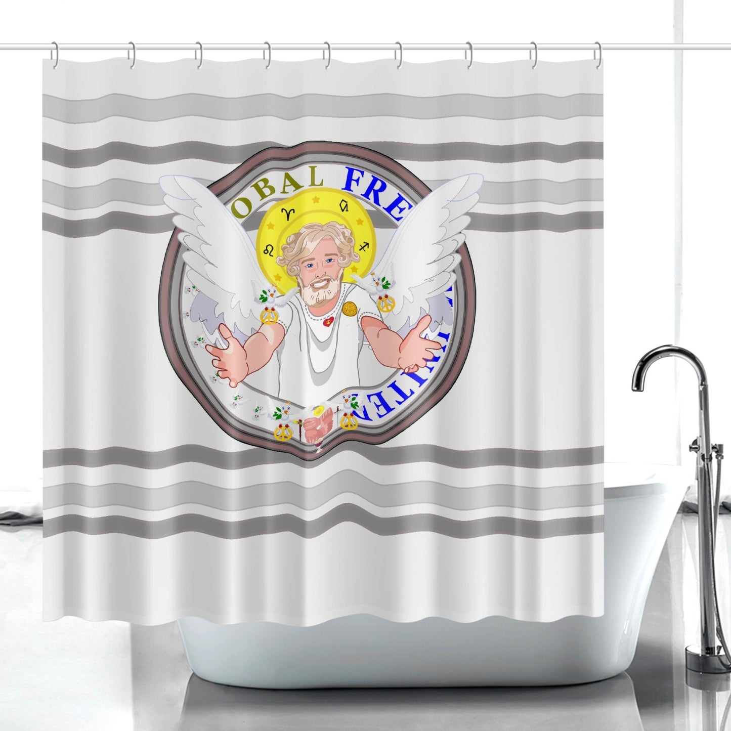 Quick-drying Shower Curtain GLOBAL FREEDOM UNITED© Archangel Uriel Light Green