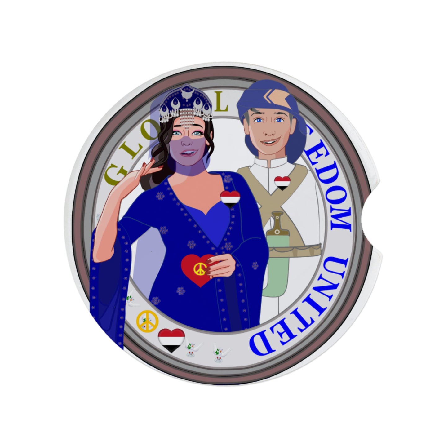 Ceramic Car Coaster GLOBAL FREEDOM UNITED© Couple Yemen