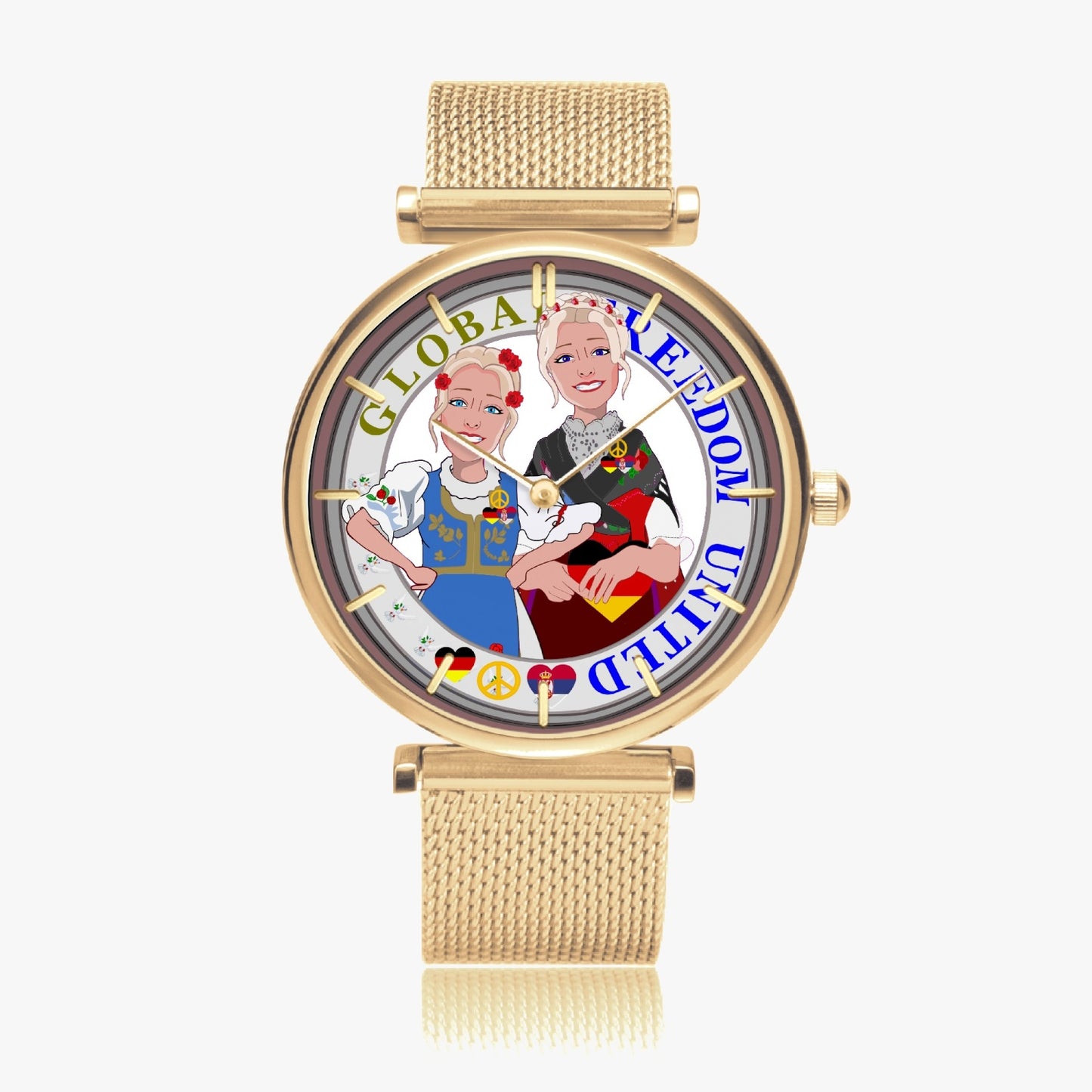 GLOBAL FREEDOM UNITED© New Stylish Ultra-Thin Quartz Watch (With Indicators) Women Serbia & Germany V2