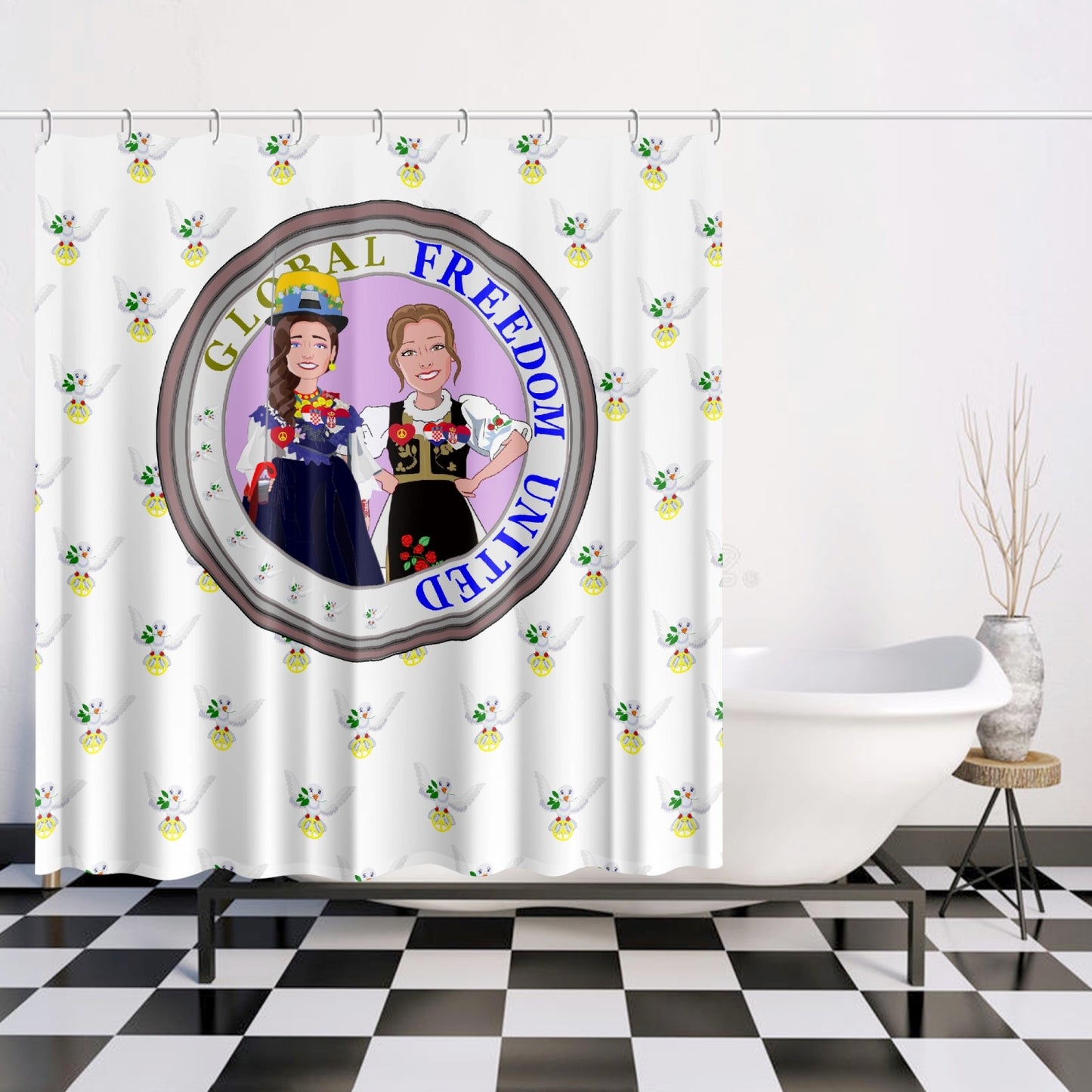Shower curtain GLOBAL FREEDOM UNITED WOMEN CROATIA & SERBIA OLD PEACE WIGHT Quick-drying Shower Curtain