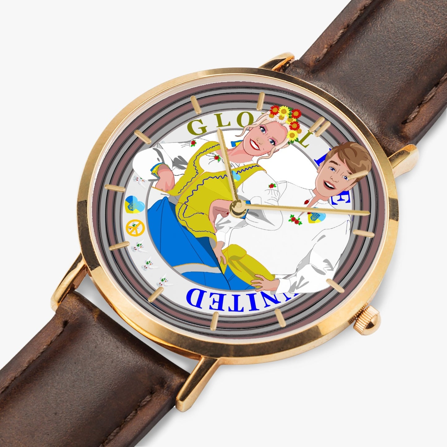 GLOBAL FREEDOM UNITED© Couple Ukrain Hot Selling Ultra-Thin Leather Strap Quartz Watch (Rose Gold With Indicators)