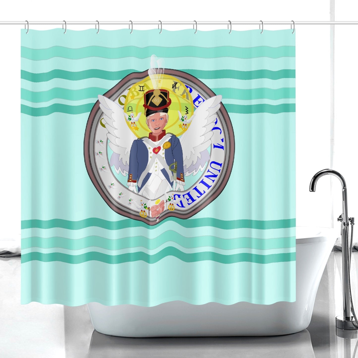 Quick-drying Shower Curtain GLOBAL FREEDOM UNITED© Archangel Michael Version 3 Light Green