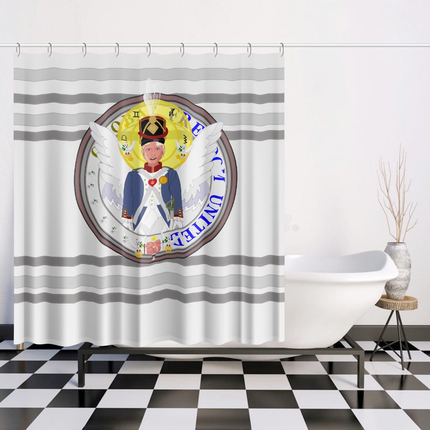Quick-drying Shower Curtain GLOBAL FREEDOM UNITED© Archangel Michael Version 3 Grey