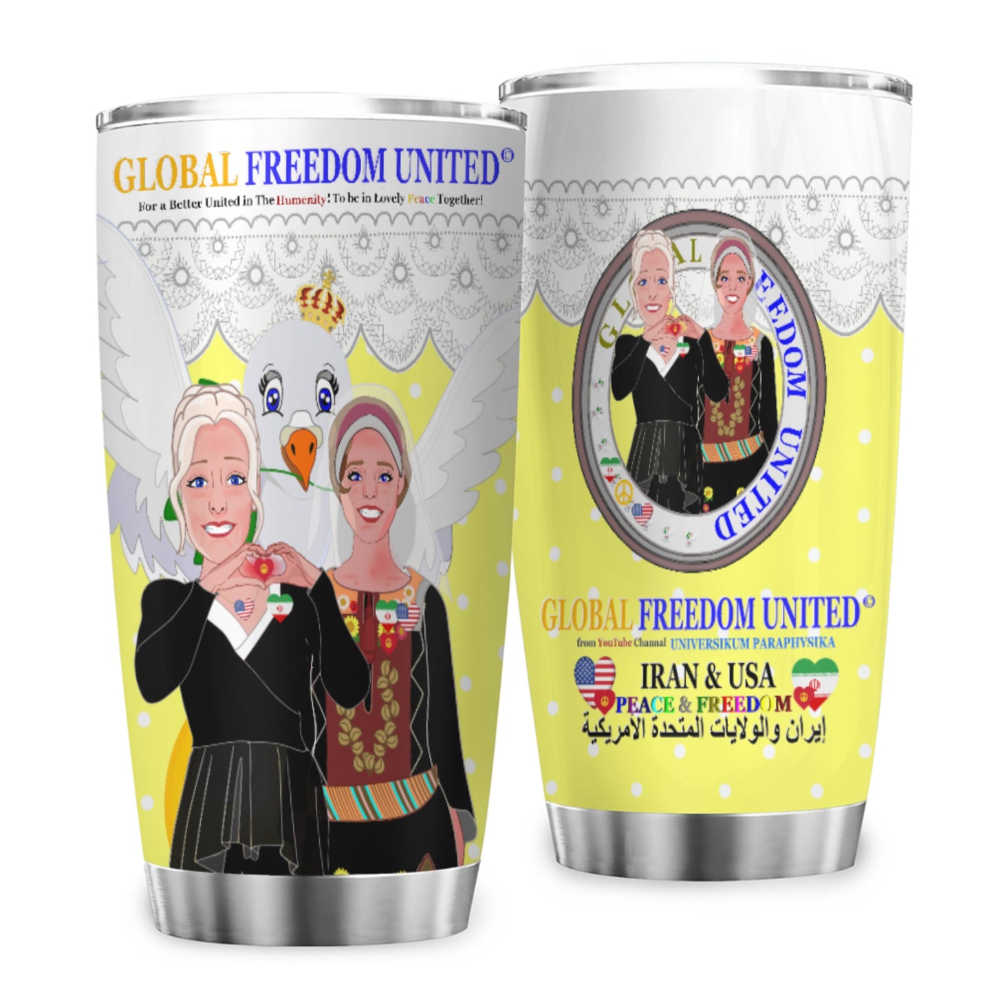 Tumbler GLOBAL FREEDOM UNITED© Women Iran & USA Yellow