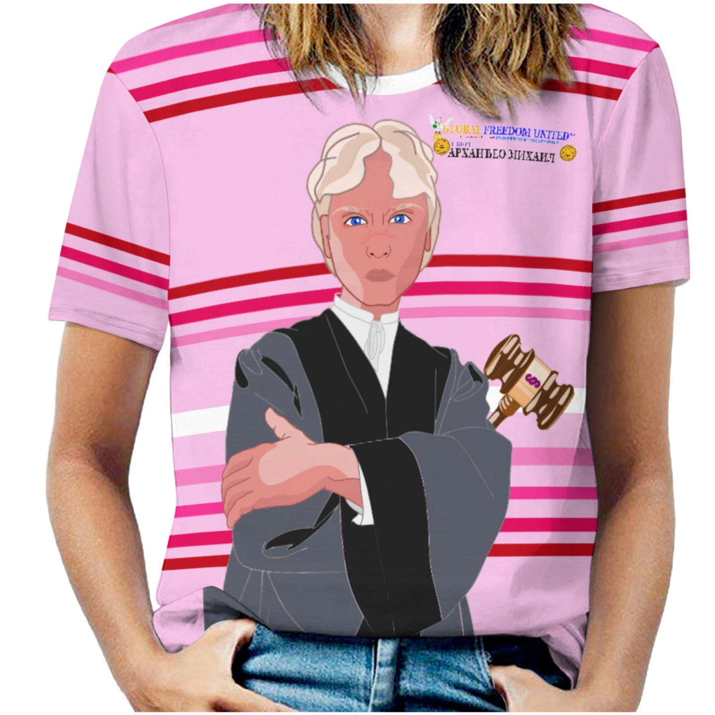 Women´s T-shirt  GLOBAL FREEDOM UNITED© Archangel Michael Serbia V5 Pink1