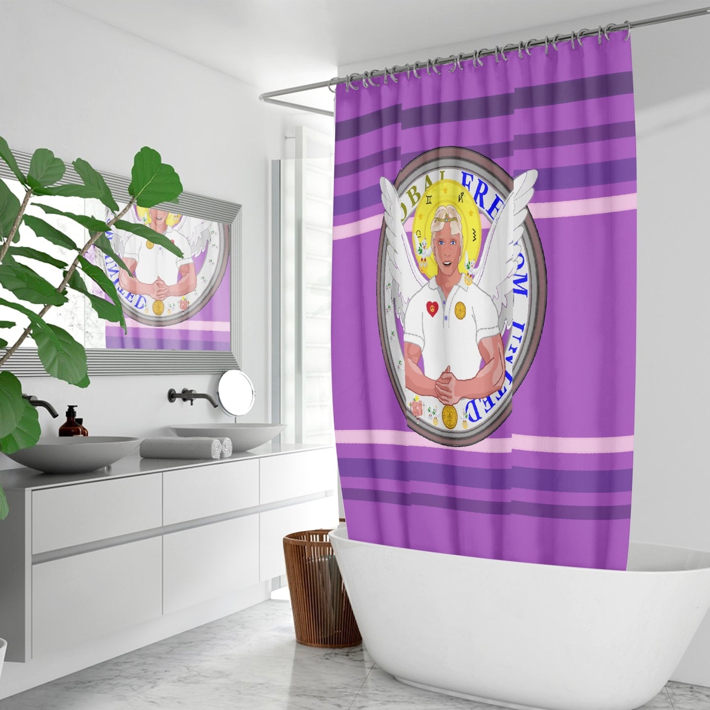 Quick-drying Shower Curtain GLOBAL FREEDOM UNITED© Archangel Michael Version 2 Lilac